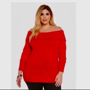 Torrid Foldover Marilyn Collar Knitted Lightweight Sweater Size 4X Red Festive